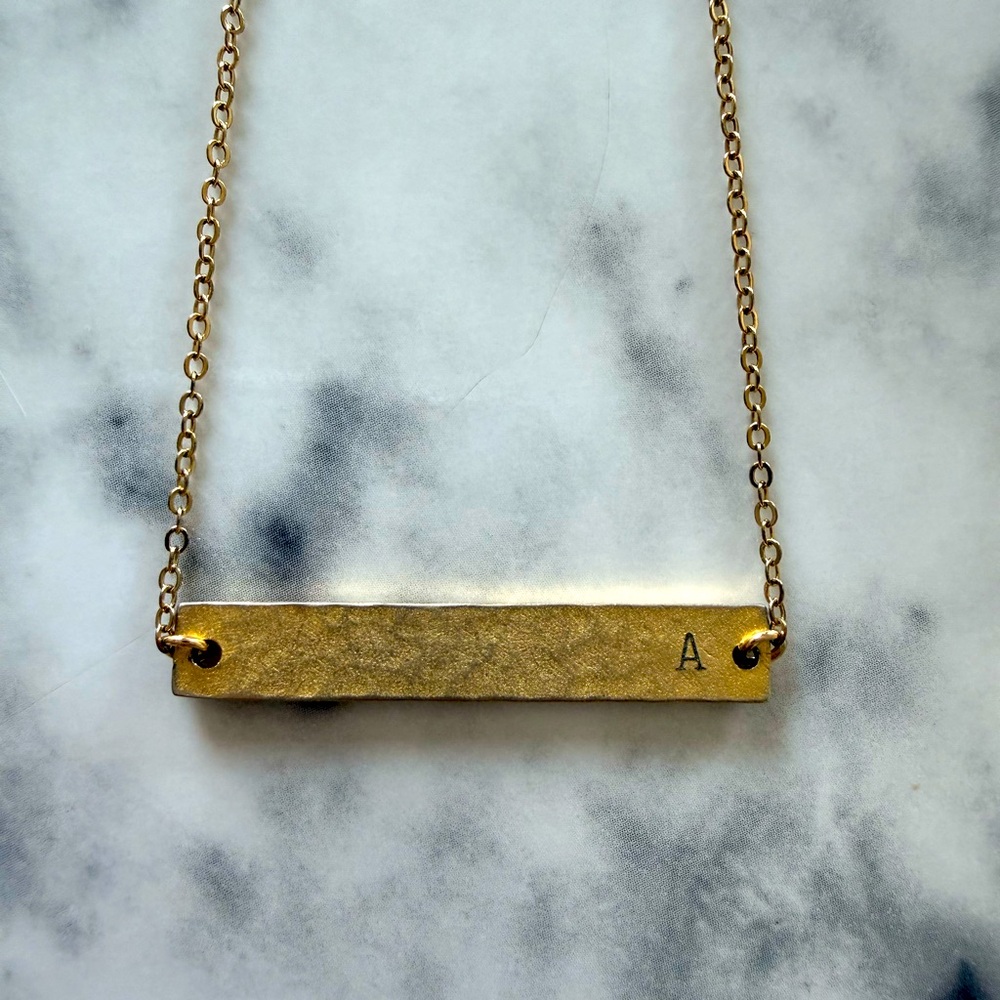 Gold Bar Necklace with Initial